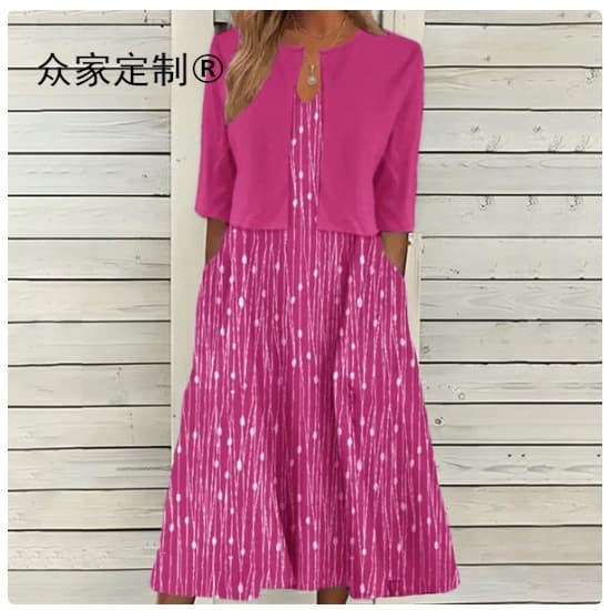 2024 Cross-border Plus Size Women's Two-Piece Dress Commute Floral Print Long Dress
