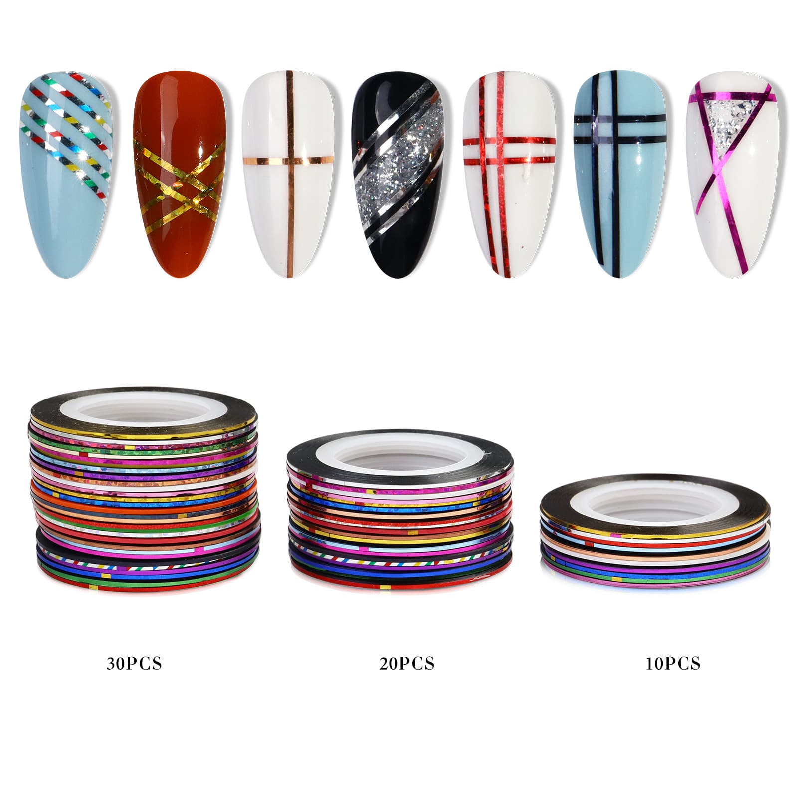 Nail Art Gold And Silver Line Stickers with Adhesive Color Drawing Lines Nail Stickers 10 Colors 20 Colors 30 Colors