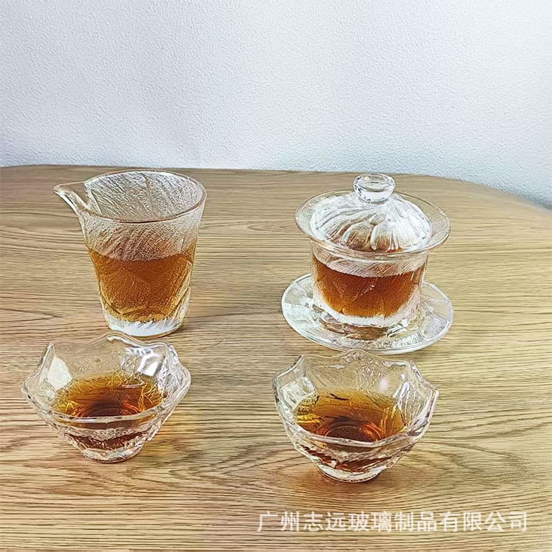 Vintage Mystic Ice Glass Teacup Set, Japanese-style Home Tea Accessories, Tea Pitcher, Brewing Cup
