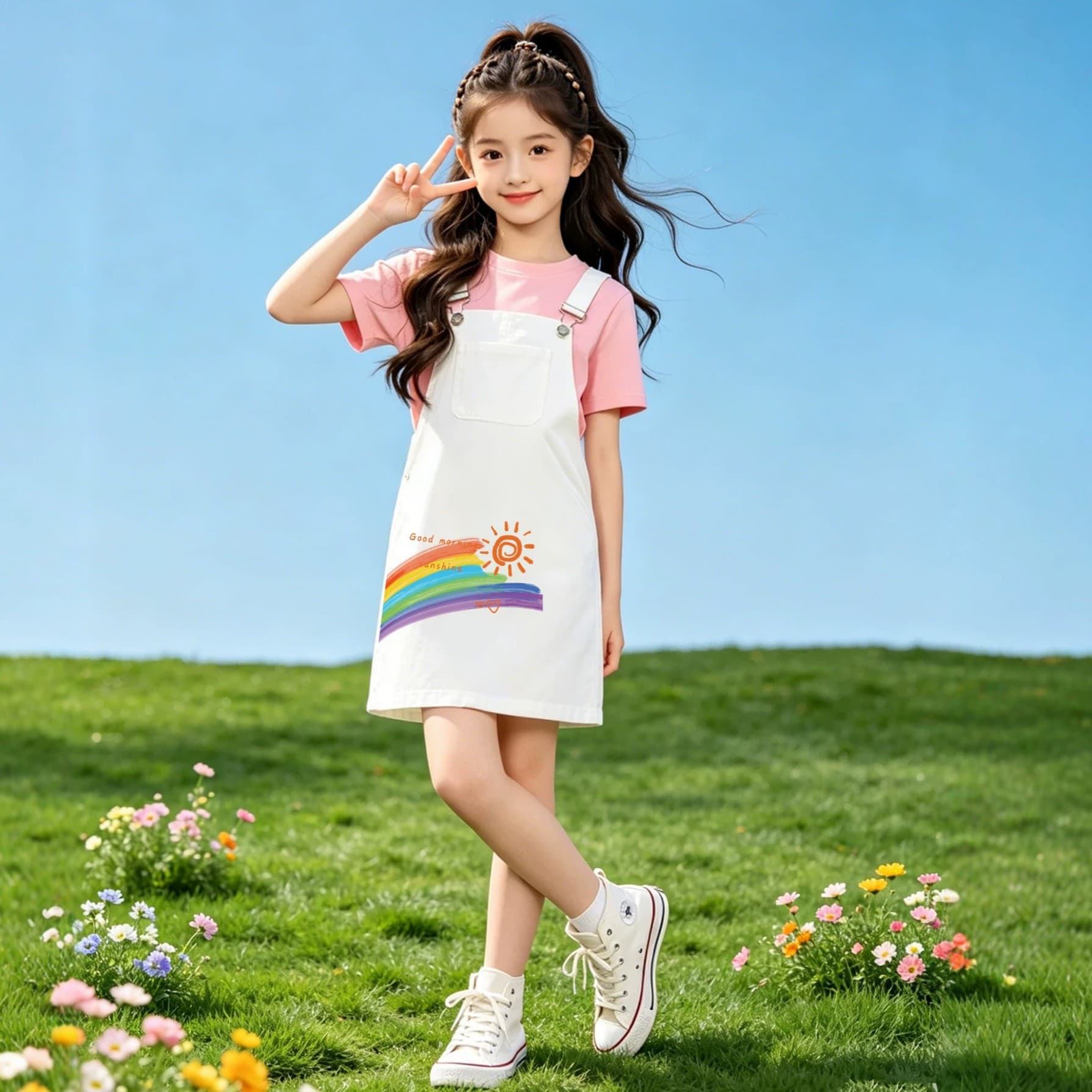 Cute dopamine color children's culottes suit class uniform summer versatile short-sleeved activity performance clothing for primary and secondary school students