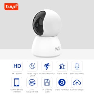 Tuya WiFi Indoor PTZ Surveillance Camera, Tuya Smart 1080P Home Pan-Tilt HD Camera
