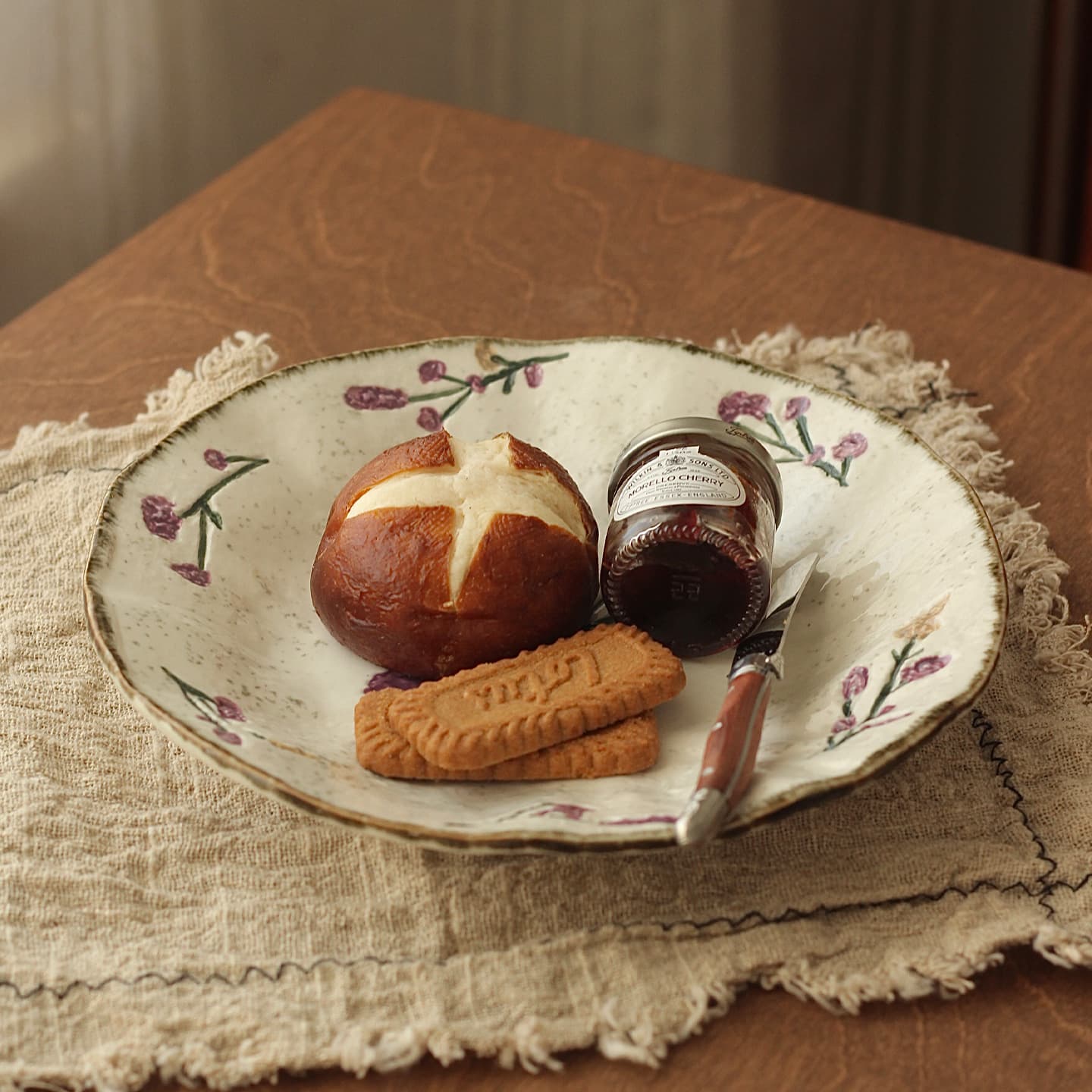 Purple botanical relief home plate breakfast plate dessert plate underglaze ceramic plate pasta plate