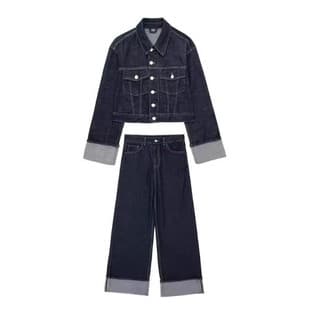 Cross-border EU-US AliExpress Bestseller Fashion Casual Loose Denim Jacket Short Top + Pants