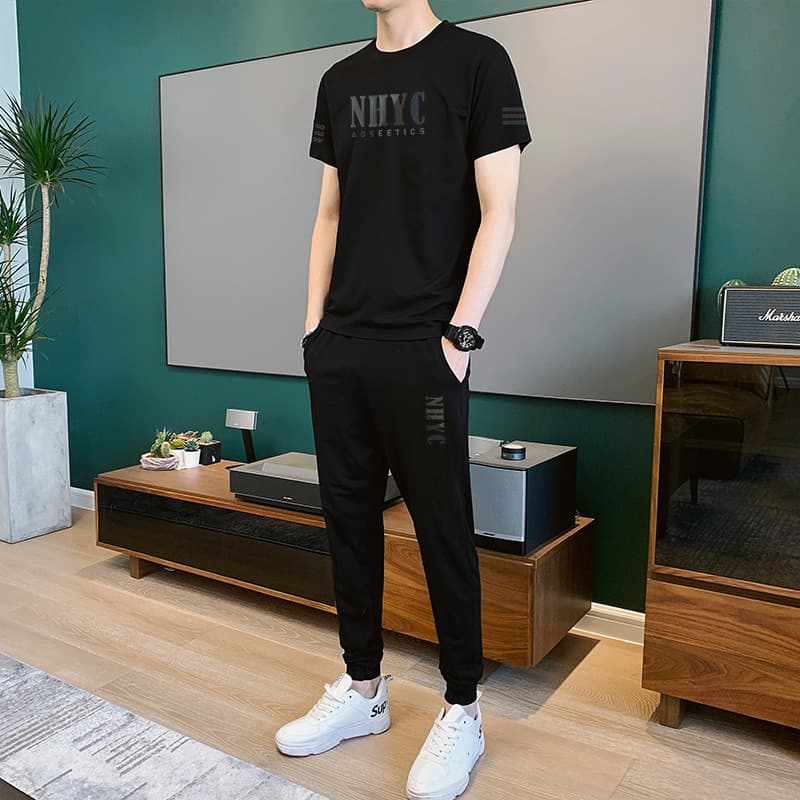 Sports Set Men's Fashion Trendy T-Shirt Youth Two-Piece Trendy Men's Clothing Men's Trendy 2023 New