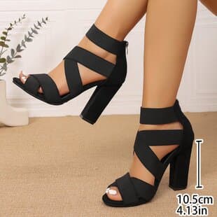 Plus Size High Heel Sandals for Women, Open-Toe Chunky Heel Back Zipper Sexy Sandals Woman Sandals