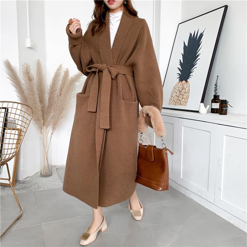 [Factory Photo] Thick Dressing Gown Cardigan Sweater for Women Long Alpaca Wool Knit Lazy Style