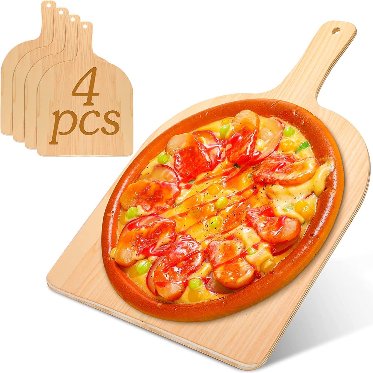 Basswood Pizza Board Tray Wooden Pizza Peel Portable BBQ Shovel Bread Board Home Kitchen Cutting Board Wooden Chopping Board