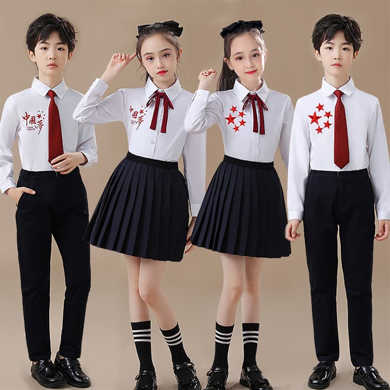 Children's Day Chorus Performance Costume Chinese Red Class Uniform Patriotic Song Recitation Reading Clothing Dance Dress for Girls