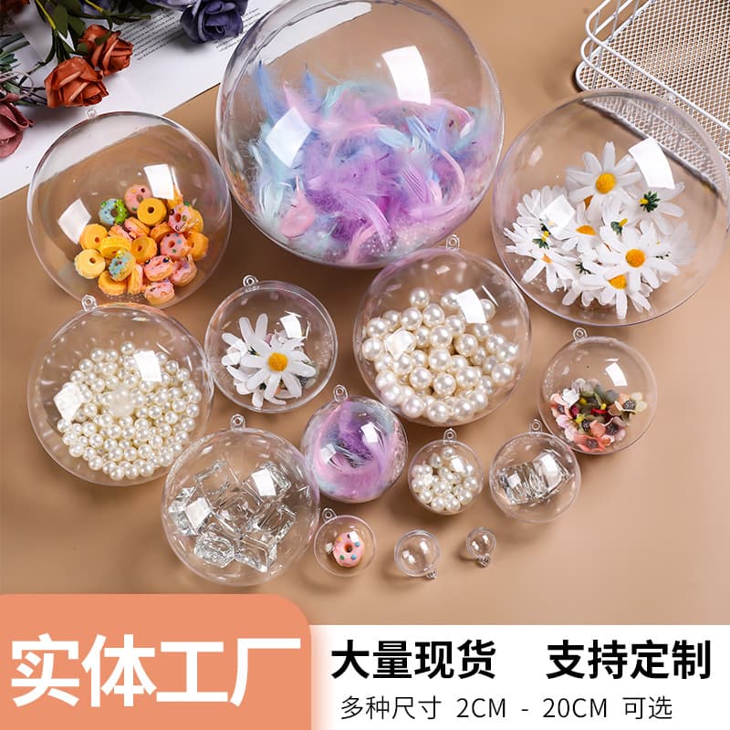Cross-border High-Transparency Acrylic Christmas Balls, Holiday Decorative Hollow Plastic Ornaments with PS Open-Close Transparent Spheres