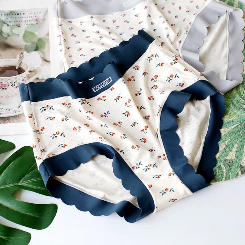 High Elasticity Plus Size Floral Print Girls' Panties Mid-Rise Large Size Comfortable Soft Women's Triangle Panties Breathable Mesh Bottom Underwear