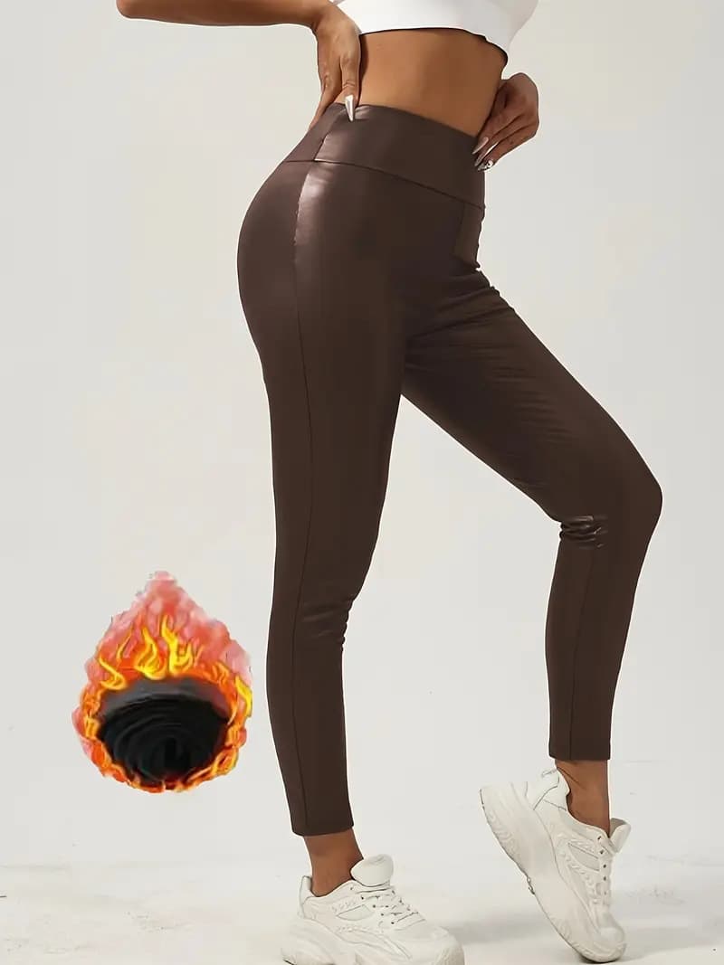 Jingjing 2026 Winter Cross-Border Hot Seller New PU Fleece-Lined Leather Pants High-Waist Butt-Lifting Leggings Factory Direct