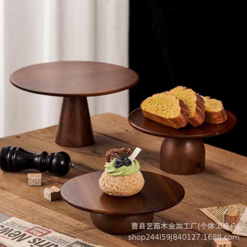 Acacia Wood Cake Tray Home Living Room Dessert Plate Dessert Table Display Tall Fruit Plate Wedding Birthday Cake Plate