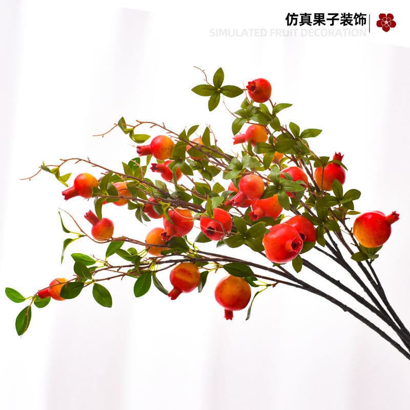 Decorative Faux Flower Pomegranate And Persimmon Fruit Branches Living Room Dining Table Entrance Soft Decorative Accessories