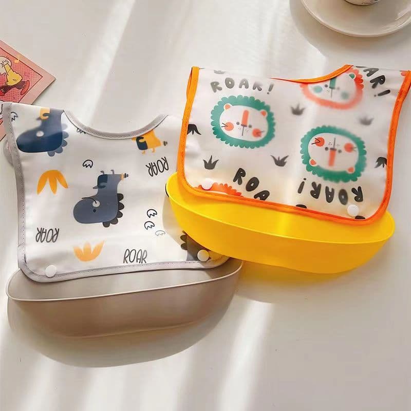 Cartoon detachable food bag for baby eating waterproof bib for boys and girls wash-free baby food three-dimensional bib