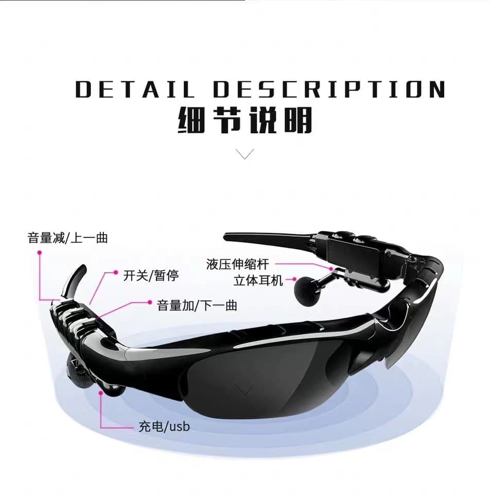 5.0 Bluetooth MP3 Card-Reading Glasses Earphones, Universal Multifunctional Sunglasses with Polarized Lenses for Men and Women