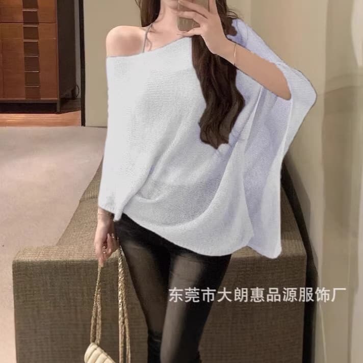European and American New Style Loose, Casual, Asymmetrical Design See-Through Cape-Style Cover-Up Sun Protection Top