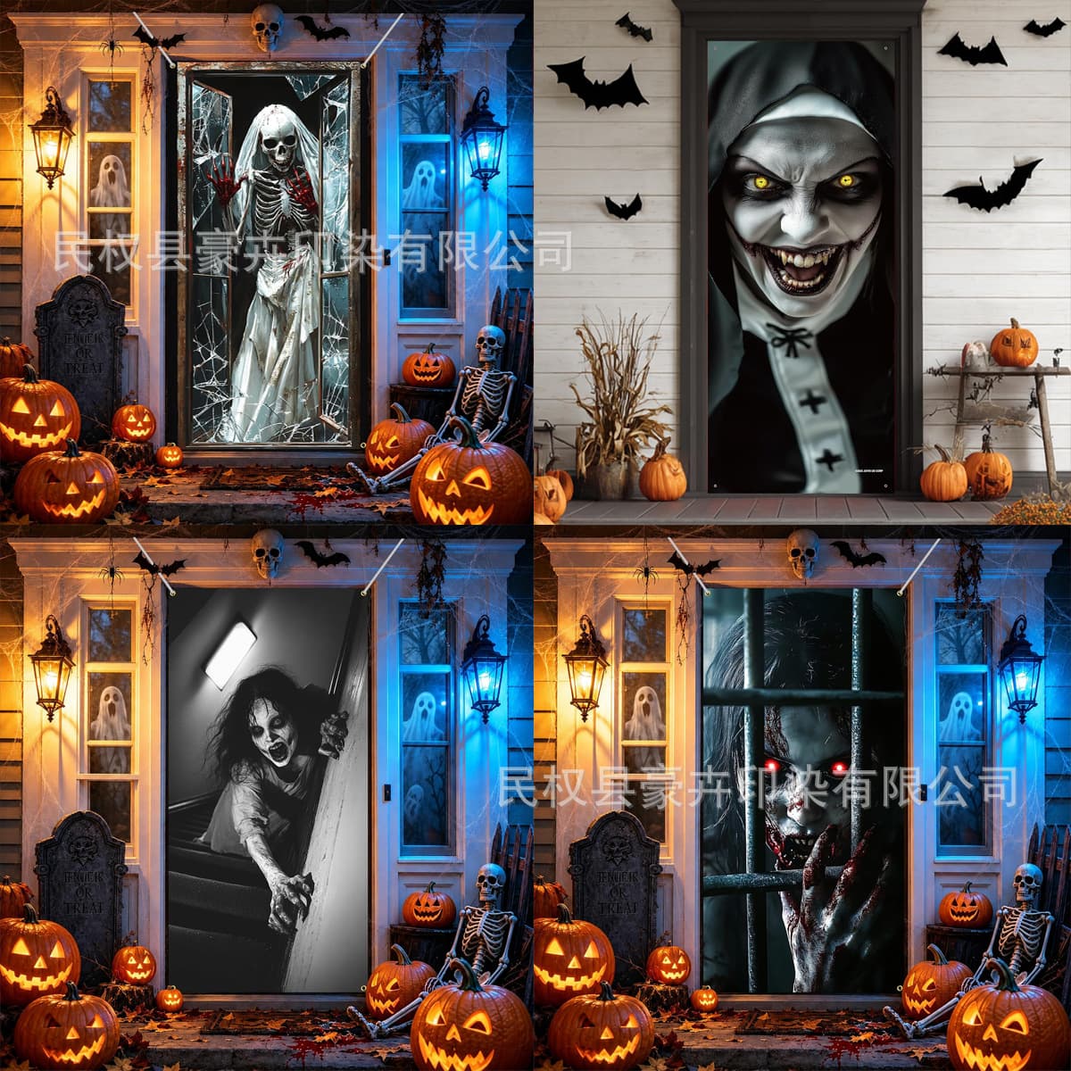 Cross-border Temu New Halloween Decoration Door Banner Front Porch Scary Zombie Ghost Atmosphere Holiday Layout Hanging Cloth