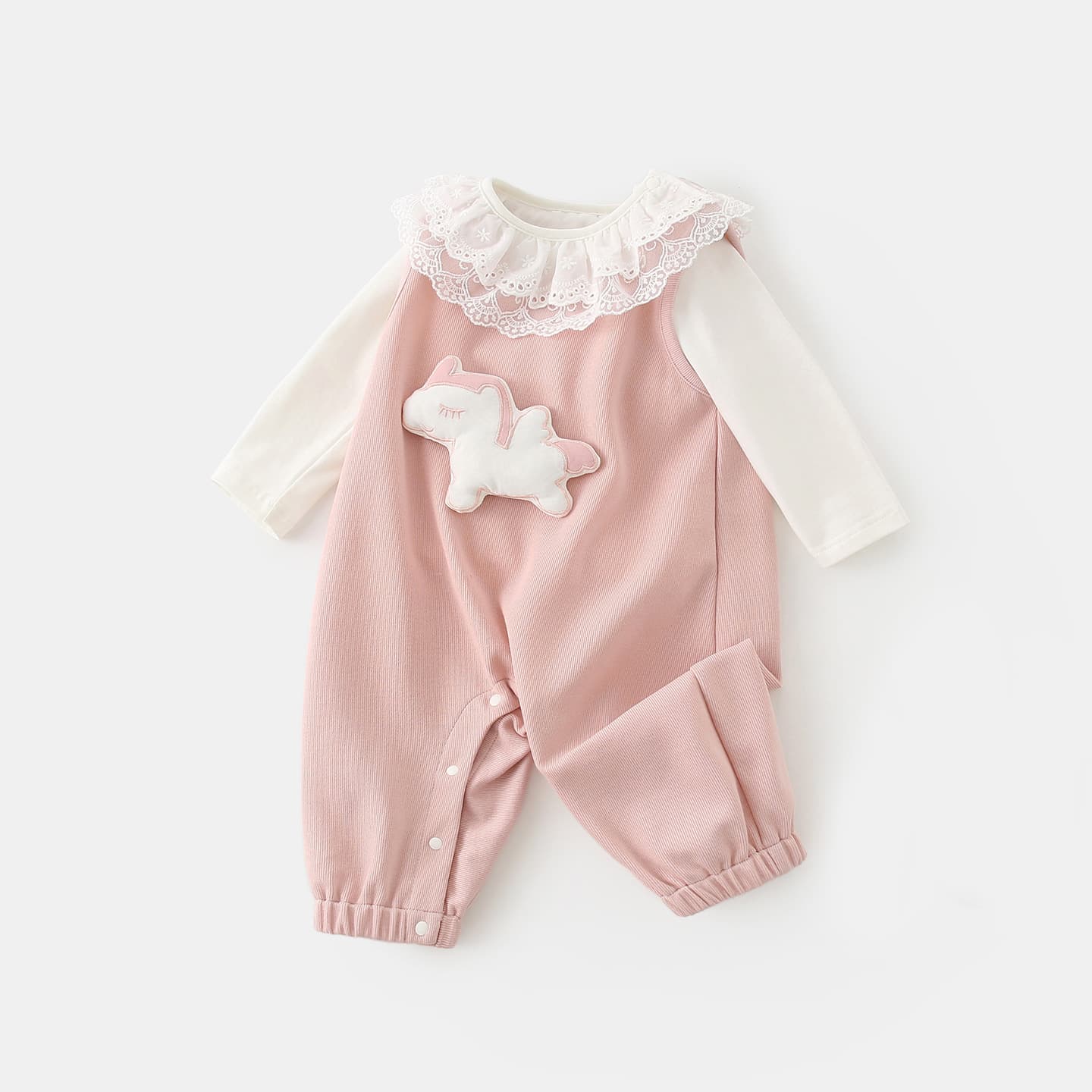 Baby clothes spring suit baby girl lace collar bottoming shirt unicorn super cute overalls two-piece set cross-border