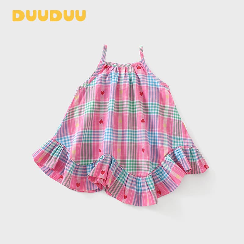 DUUDUU Baby Dress 2026 New Children's Strapless Plaid Princess Dress Fashionable Outerwear Girls' Summer Dress