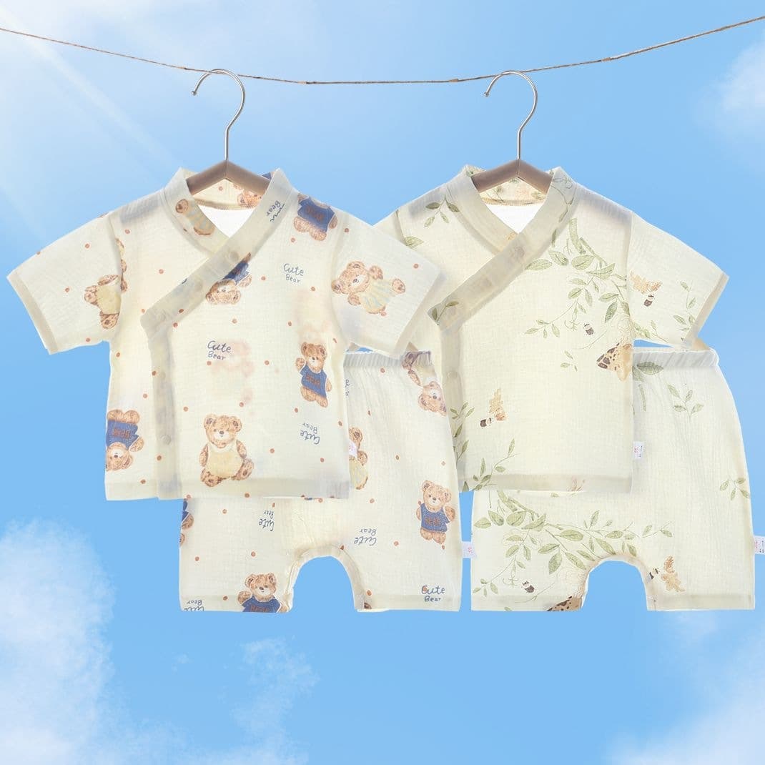 Baby Short Sleeve Set Gauze Cotton Summer Pajamas Boys Girls Separate Set Baby Big Bottom Pants Kids Summer Clothes