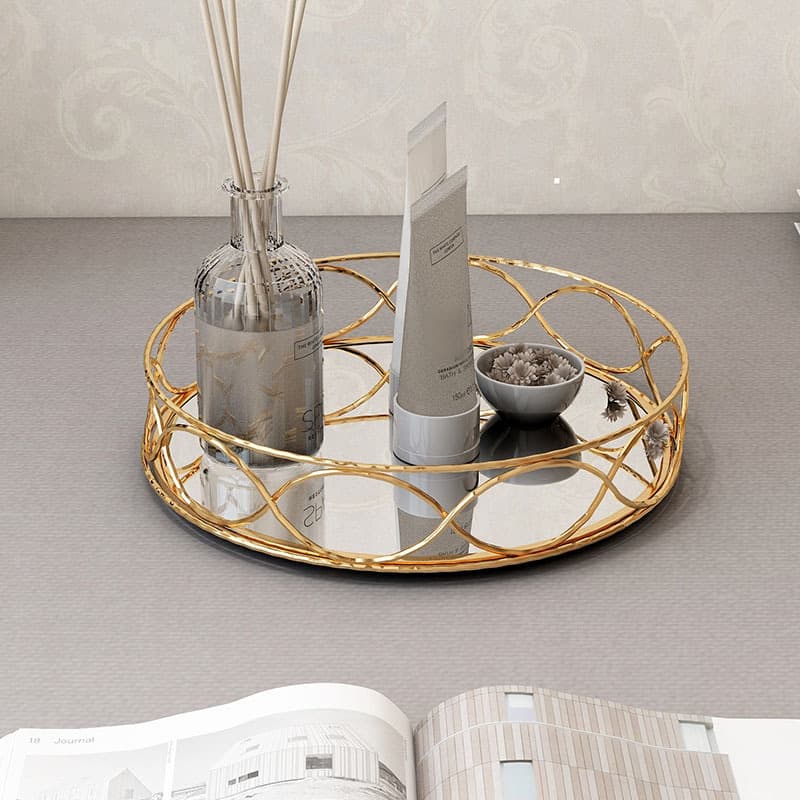 Round glass mirror tray cosmetics jewelry storage box tray cake aromatherapy tray tea tray dessert plate fruit plate