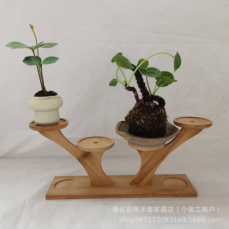 HHR Bamboo Double-ended Multi-layer Flower Stand Balcony Bay Window Bonsai Rack Office Desktop Green Plant Pot Holder Wholesale