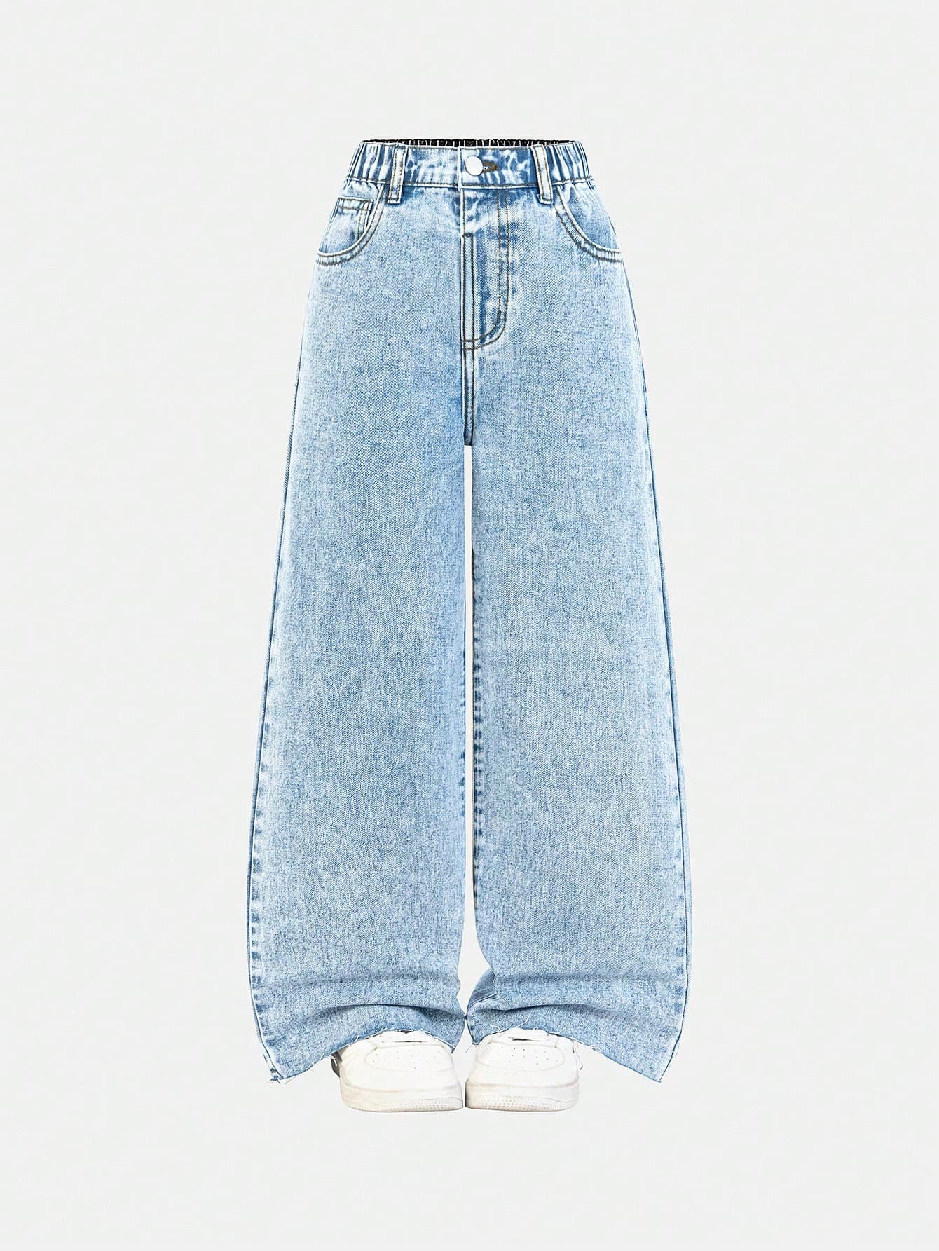 Europe and America Cross-border Amazon SHEIN 2026 Hot Sale Teen Girls Snowflake Washed High Waist Wide Leg Jeans