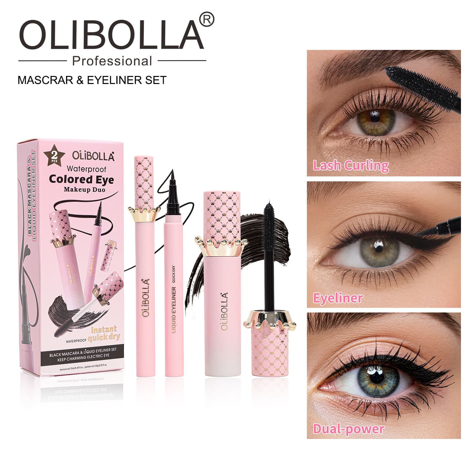 OLIBOLLA eyeliner mascara waterproof long-lasting non-smudge pink crown eyeliner set cross-border ready stock