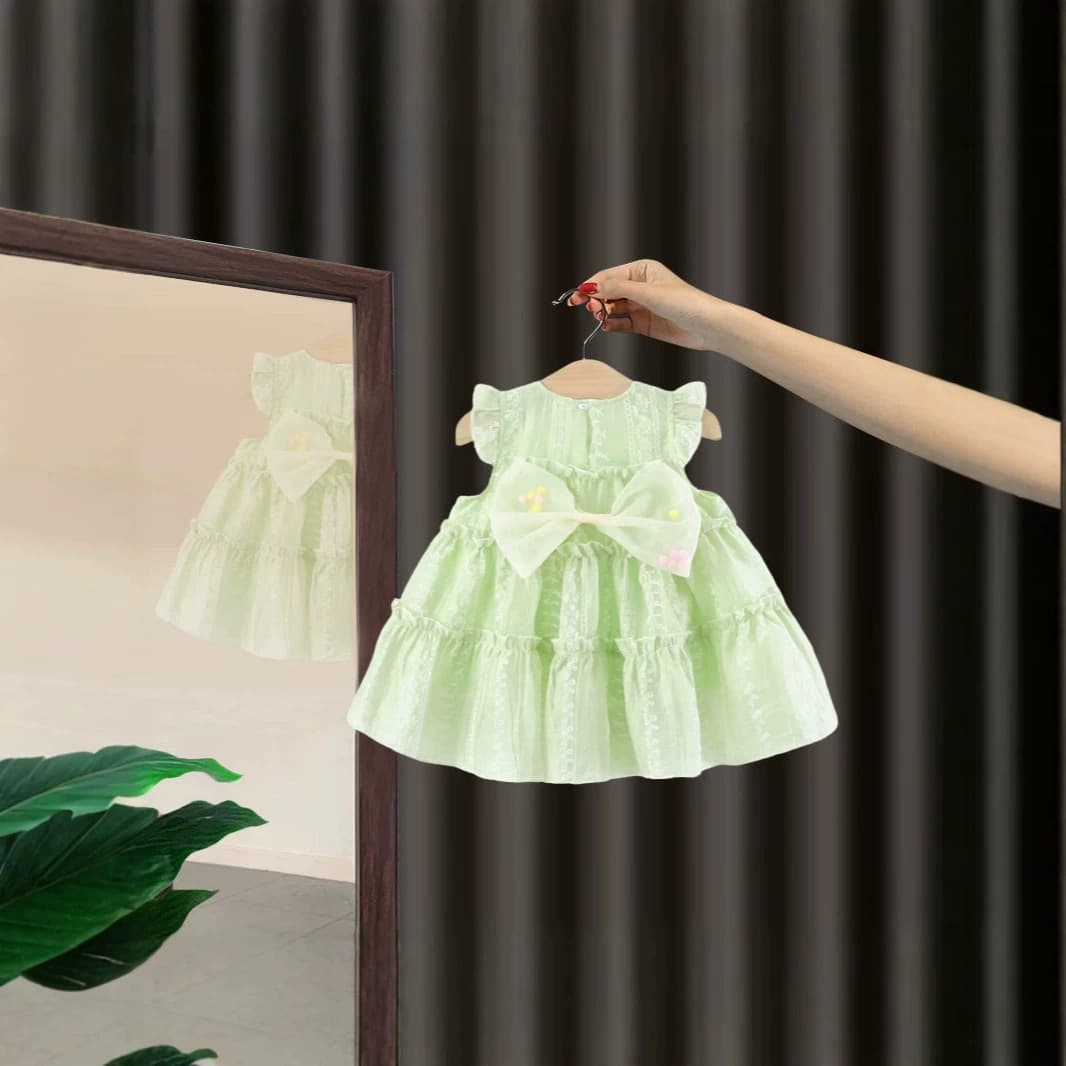 Summer girls bow dress 0-4 years old infants and young children sleeveless princess dress girls mid-length skirt Douyin Taobao