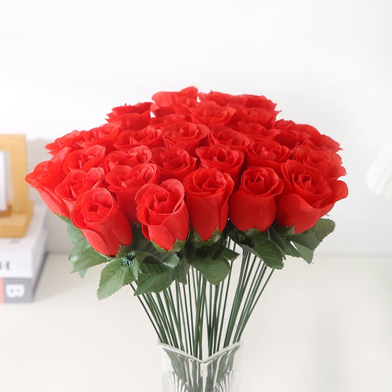 Artificial Rose Bud Silk Flowers for Wedding Home Decoration Engineering Decoration Single Stem Photography Prop