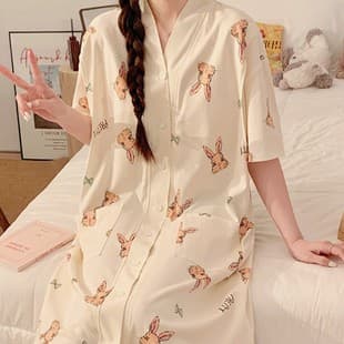 Nursing Dress Summer Cotton with Built-in Pads, Postpartum Maternity Wear, Short-Sleeve Maternity Nightgown, Pregnancy Feeding