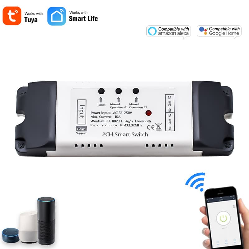 Compatible with Google Home Tuya WiFi 2-channel smart automation module 85-250V 220VAC