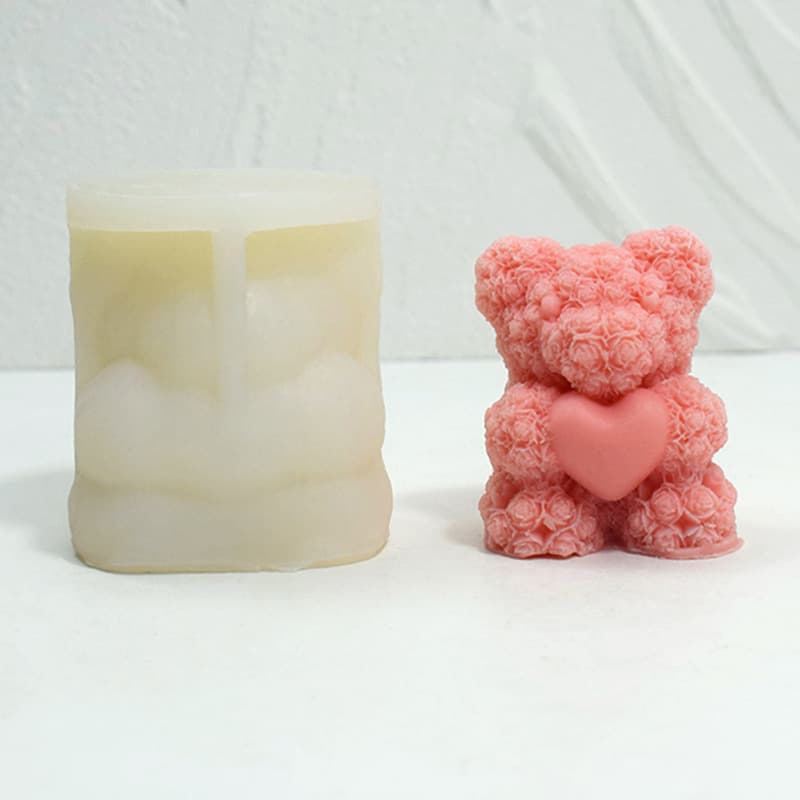Valentine's Day Rose Bear Scented Candle Plaster Decoration Aromatherapy Gift Epoxy Rose Bear Silicone Mold