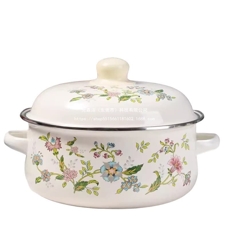 Thickened Three-Piece Enamel Pot Set, Double-Ear Soup Pot, Stew Pot, Instant Noodle Bowl, Hot Pot, Lard Bowl, No