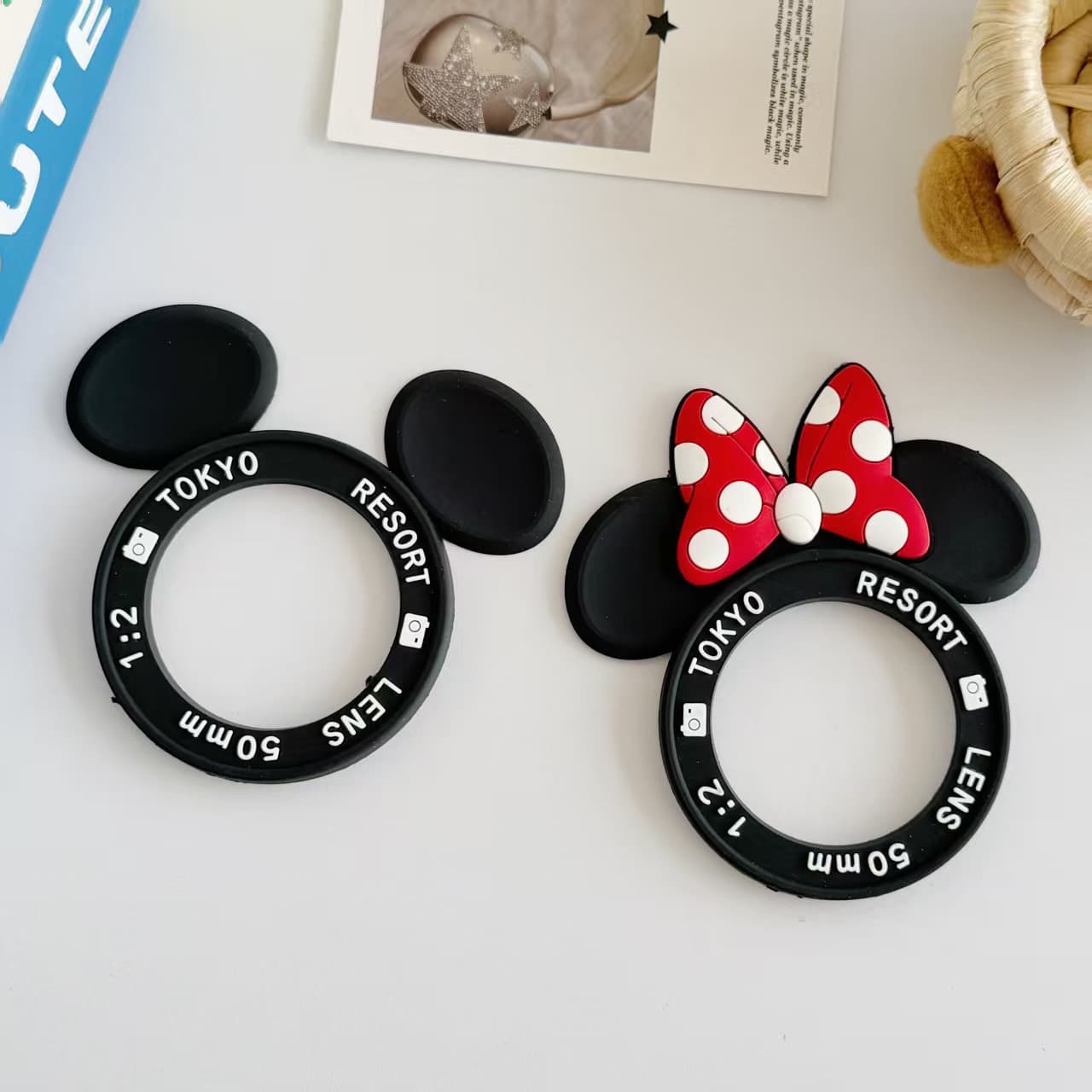Cartoon PVC Soft Rubber Camera Mickey Minnie Phone Case Decoration Accessory Phone Lanyard Charm Ring Accessory