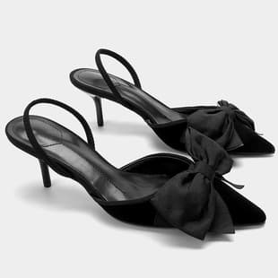 2026 Summer New Stiletto Heel Women's Shoes Pointed Toe Bow Decor Black Shallow Mouth Sandals High Heel Shoes Versatile