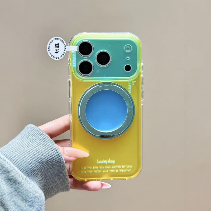 Suitable for Apple 17 Phone Case, Laser Contrast Magnetic Rotating Bracket, iPhone 16 All-Inclusive Lens Hard Protective Case