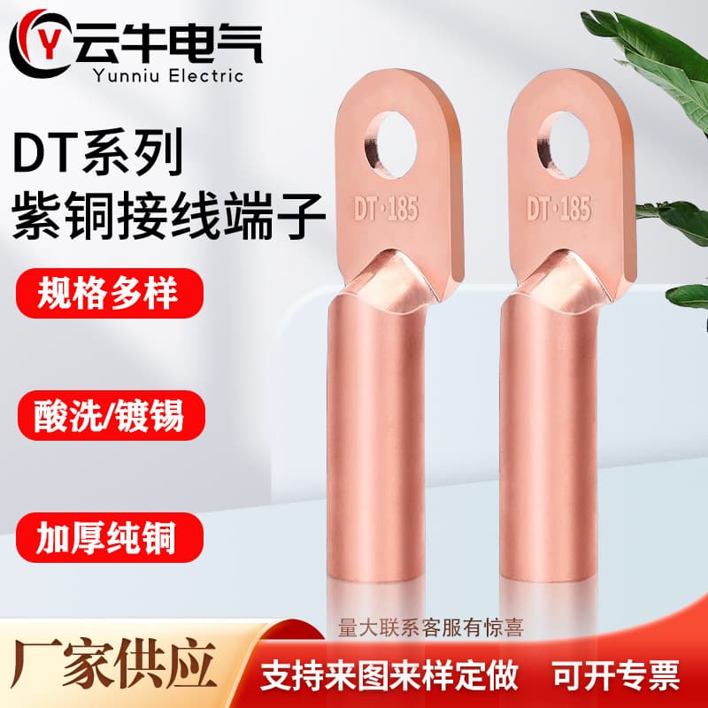 Manufacturer Wholesale Red DT Pickled Copper Lugs, Wiring Terminals, Bare Copper Oil-Blocking Cable Terminal Noses, Copper Wire Ears