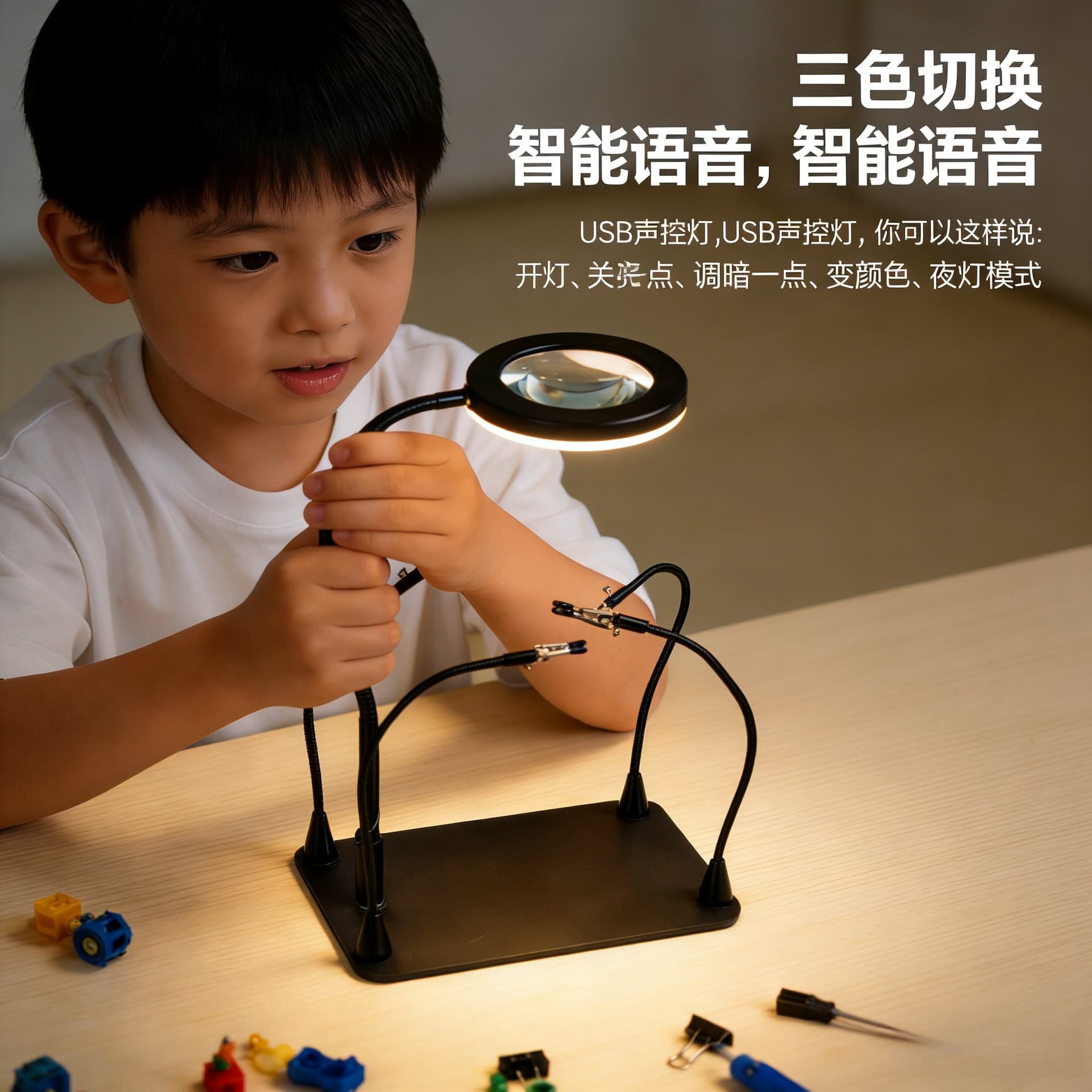 Metal universal arm repair welding platform high-definition magnifying glass with LED light warm and cold three-color welding table components