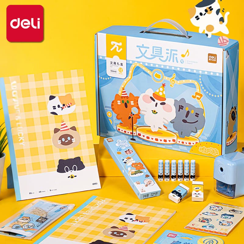 Deli SG668 San Gu Miao Lu Stationery Gift Box Cute Cartoon Stationery Set for Elementary School Students Gift
