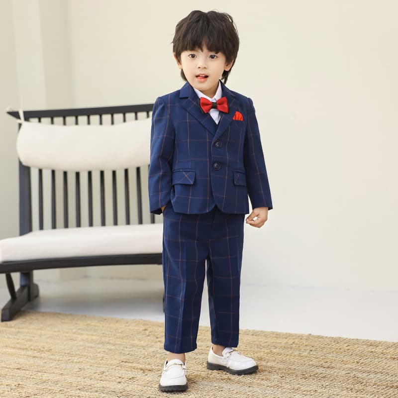 Boys' suit, British style plaid suit set, fleece-lined, Korean style vest, formal wear, factory direct sales.