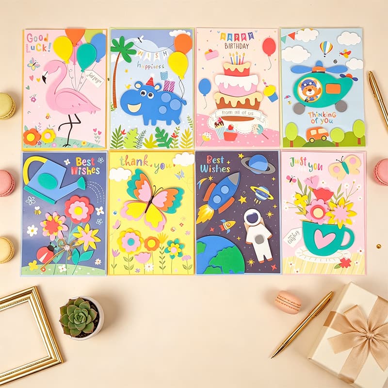 Cross-border supply of cartoon three-dimensional greeting cards, birthday gratitude universal blessing cards, kindergarten handmade gift cards