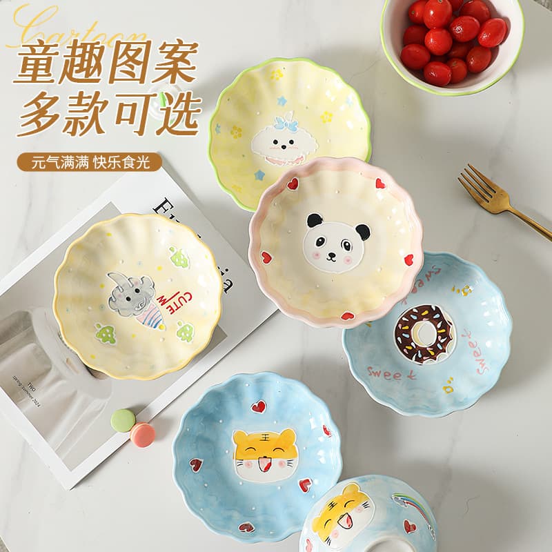 Hand-painted Glazed Underglaze Ceramic Plate, Home Cartoon Plate for Vegetables, Fruit Salad, Dessert, Snack, Dinner