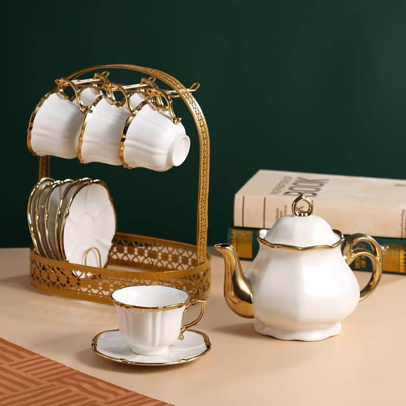 European Ceramic Coffee Set Cross-border Coffee Cup and Saucer Premium Gold Rim English-style Afternoon Tea Set 13-piece Water Set