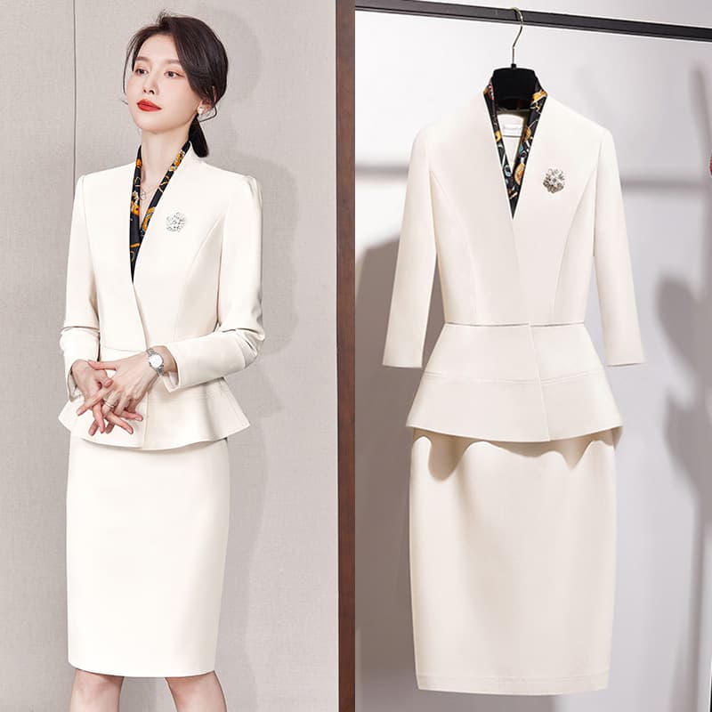 Professional Women's Skirt Suit, Off-White High-End Blazer, Women's Suit, Fashionable Hotel Manager Beautician Work Uniform
