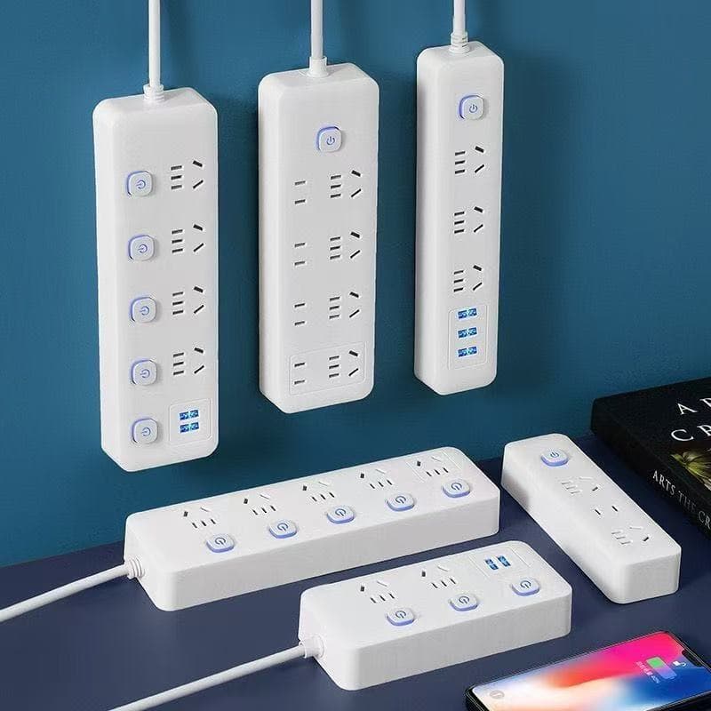Xiaomi-style multi-functional household power strip with multiple ports, USB control, and extension cord wholesale.