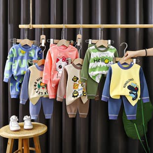 Cotton underwear set for boys and girls, children's homewear, thermal long-sleeve top and bottom, kids' inner layer