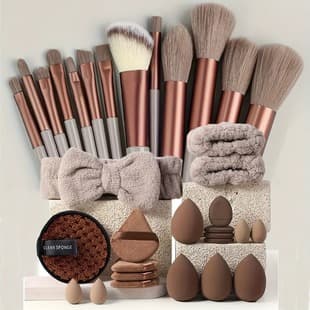Cross-border Best Seller 33-Piece & 35-Piece Makeup Brush Set with Face Cleansing Puff, Complete Beauty Tool Kit