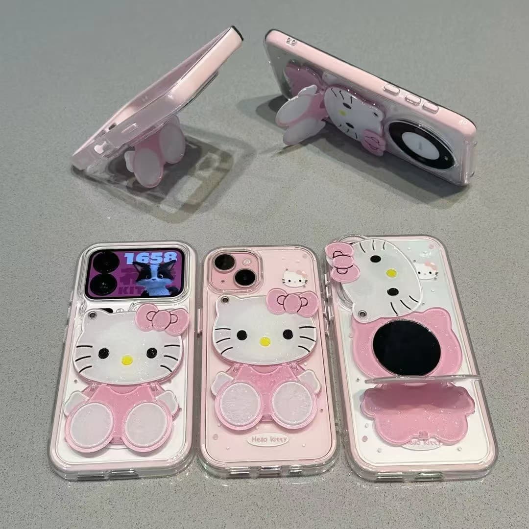 Ins-style case for Apple 17, new model, cat mirror DIY flip cover stand with built-in makeup mirror, convenient