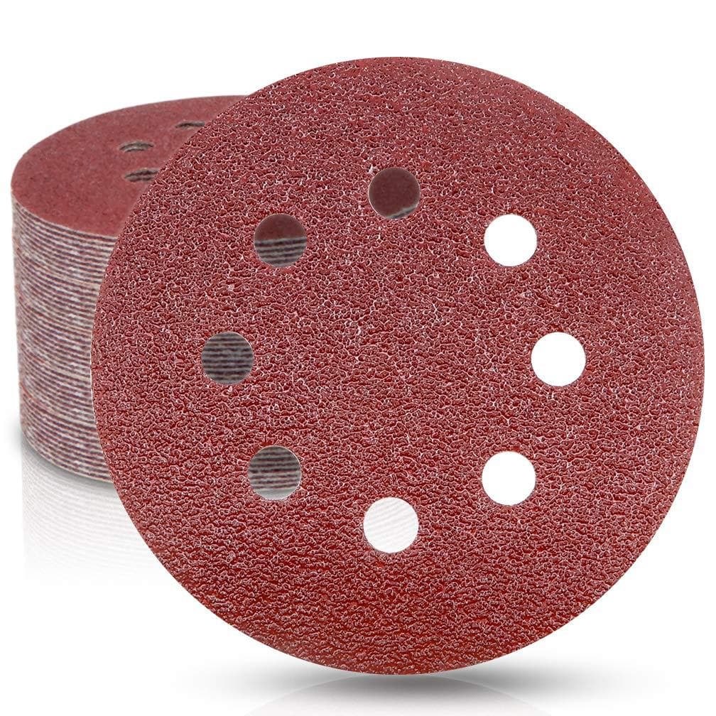 Cross-border hot-selling 5-inch 8-hole red anodized alumina sandpaper 125mm flocked track sandpaper combination set